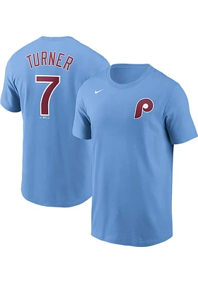 Trea Turner Philadelphia Phillies Light Blue 2023 Alt Short Sleeve Player T Shirt