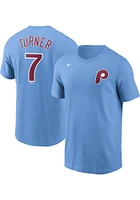 Trea Turner Philadelphia Phillies Light Blue 2023 Alt Short Sleeve Player T Shirt