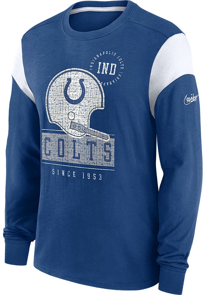 Nike Indianapolis Colts Blue HISTORIC Sleeve STRIPE Long Fashion T Shirt
