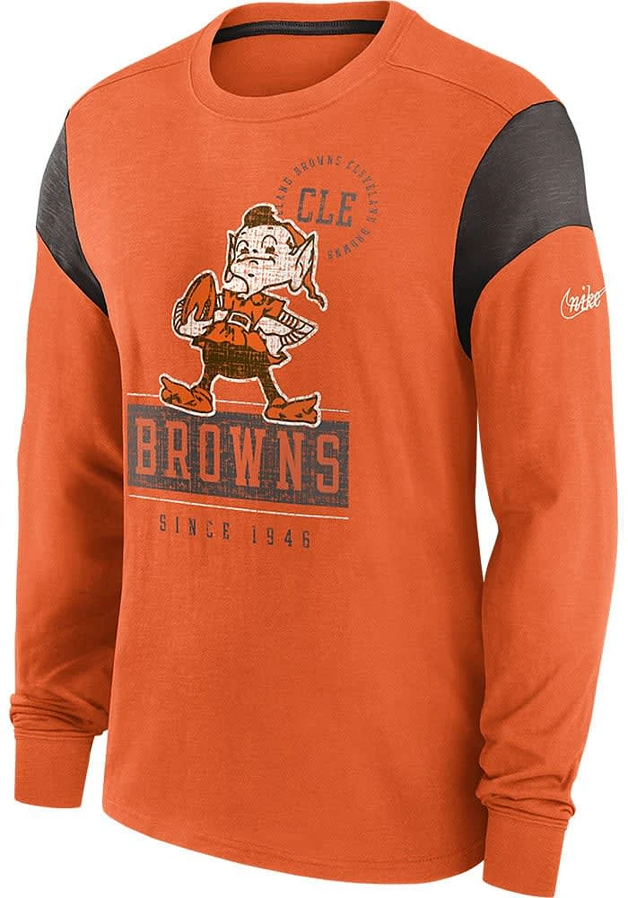 Nike Cleveland Browns Orange HISTORIC Sleeve STRIPE Long Fashion T Shirt