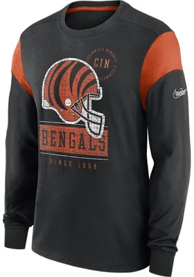 Nike Cincinnati Bengals Black HISTORIC Sleeve STRIPE Long Fashion T Shirt