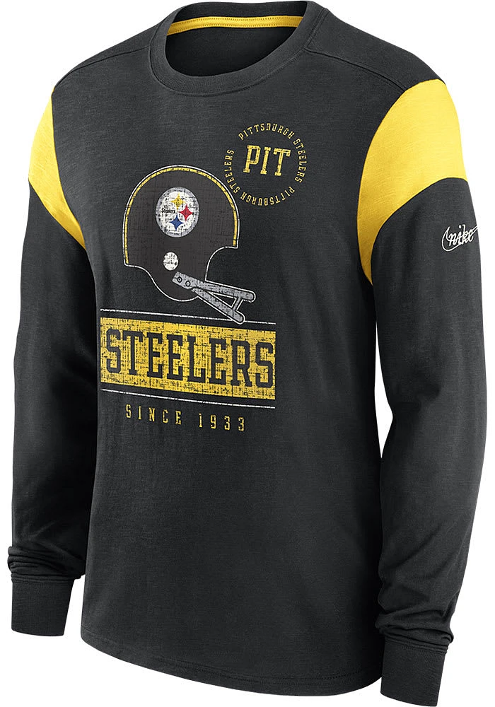 Nike Pittsburgh Steelers Black HISTORIC Sleeve STRIPE Long Fashion T Shirt