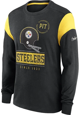 Nike Pittsburgh Steelers Black HISTORIC Sleeve STRIPE Long Fashion T Shirt