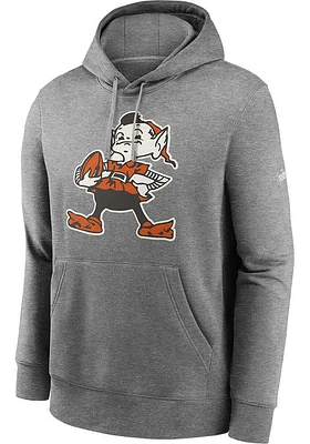 Nike Cleveland Browns Mens Grey REWIND CLUB Retro Long Sleeve Hoodie