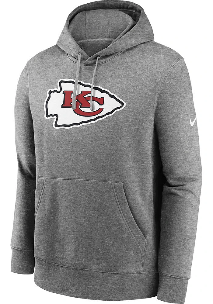 Nike Kansas City Chiefs Mens Grey REWIND CLUB Logo Long Sleeve Hoodie