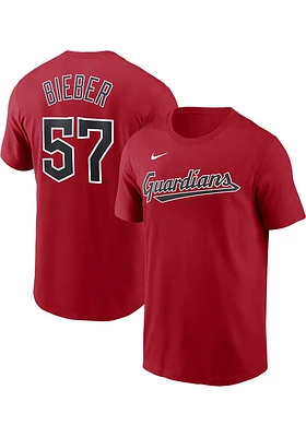 Shane Bieber Cleveland Guardians Red Name And Number Short Sleeve Player T Shirt