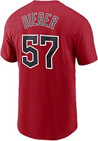 Shane Bieber Cleveland Guardians Red Name And Number Short Sleeve Player T Shirt