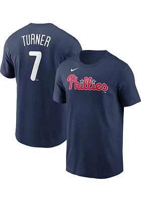 Trea Turner Philadelphia Phillies Navy Blue Name Number Short Sleeve Player T Shirt