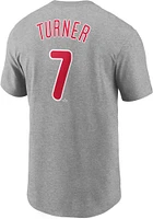 Trea Turner Philadelphia Phillies Grey Name Number Short Sleeve Player T Shirt