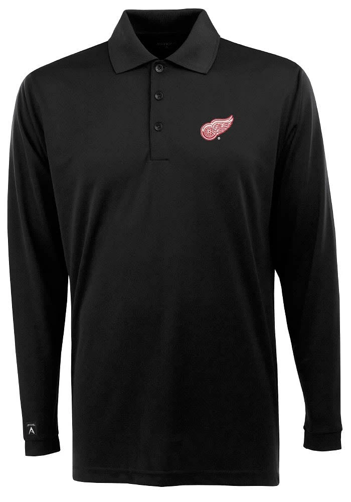 Antigua Detroit Red Wings Mens Black Exceed Long Sleeve Polo Shirt