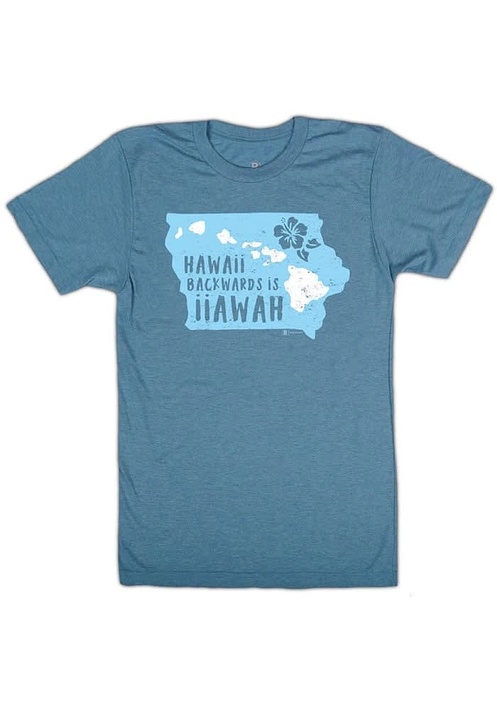 Bozz Prints Iowa Blue Hawaii Backwards Short Sleeve Fashion T Shirt