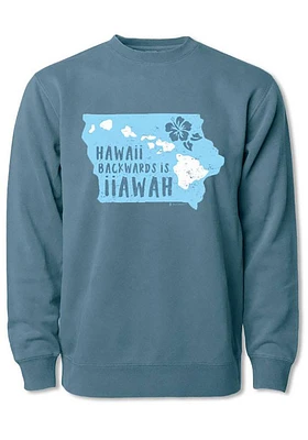 Bozz Prints Iowa Mens Navy Blue Hawaii Backwards Long Sleeve Crew Sweatshirt