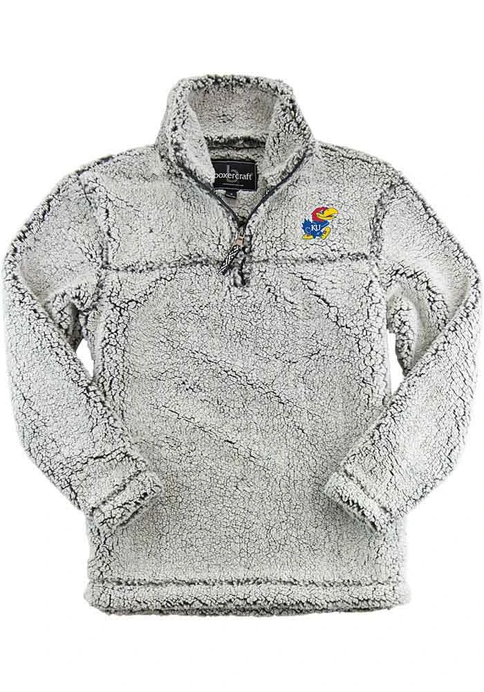 Kansas Jayhawks Womens Grey Sherpa Qtr Zip