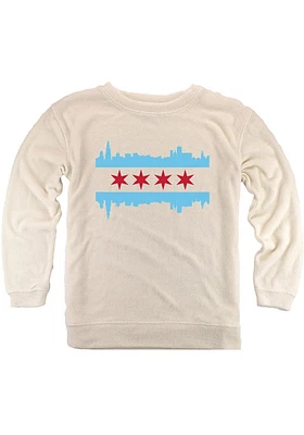 Chicago Womens Oatmeal Skyline Flag Crew Sweatshirt