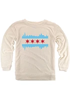 Chicago Womens Oatmeal Skyline Flag Crew Sweatshirt