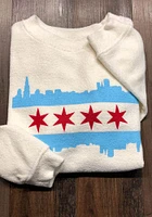 Chicago Womens Oatmeal Skyline Flag Crew Sweatshirt