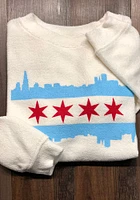 Chicago Womens Oatmeal Skyline Flag Crew Sweatshirt