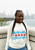 Chicago Womens Oatmeal Skyline Flag Crew Sweatshirt
