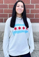Chicago Womens Oatmeal Skyline Flag Crew Sweatshirt
