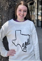 Texas Womens Oatmeal Yall State Shape Crew Sweatshirt