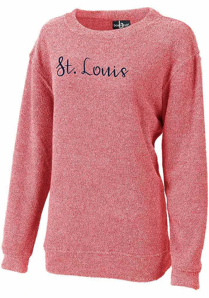 St Louis Womens Red Script Wordmark Crew Sweatshirt