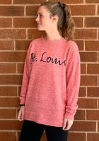 St Louis Womens Red Script Wordmark Crew Sweatshirt