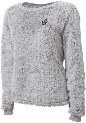 Kansas Jayhawks Womens Grey Fuzzy Fleece Crew Sweatshirt