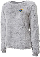 Kansas Jayhawks Womens Grey Fuzzy Fleece Crew Sweatshirt