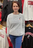 Cincinnati Bearcats Womens Grey Fuzzy Fleece Crew Sweatshirt