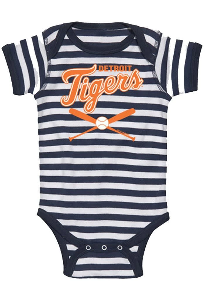 Detroit Tigers Baby Navy Blue Infant Striped Crossed Bat Short Sleeve One Piece