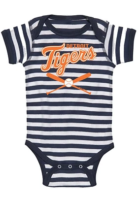 Detroit Tigers Baby Navy Blue Infant Striped Crossed Bat Short Sleeve One Piece