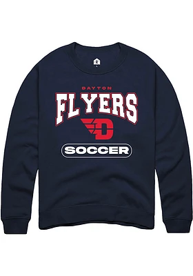 Rally Dayton Flyers Mens Navy Blue Soccer Long Sleeve Crew Sweatshirt