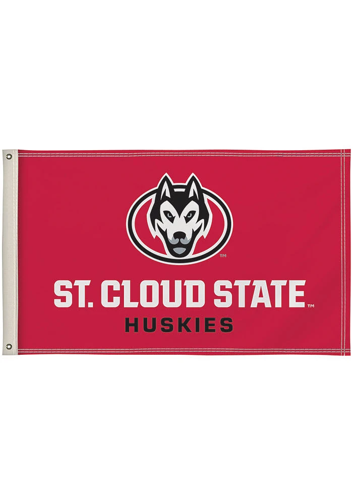St Cloud State Huskies 3x5 Design Silk Screen Grommet Flag - Red