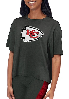 Kansas City Chiefs Womens Black Cropped Short Sleeve T-Shirt