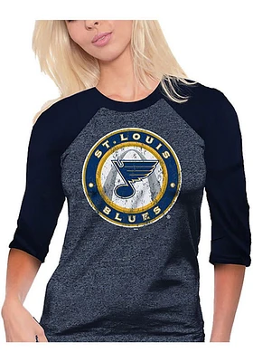 St Louis Blues Womens Navy Blue Raglan LS Tee