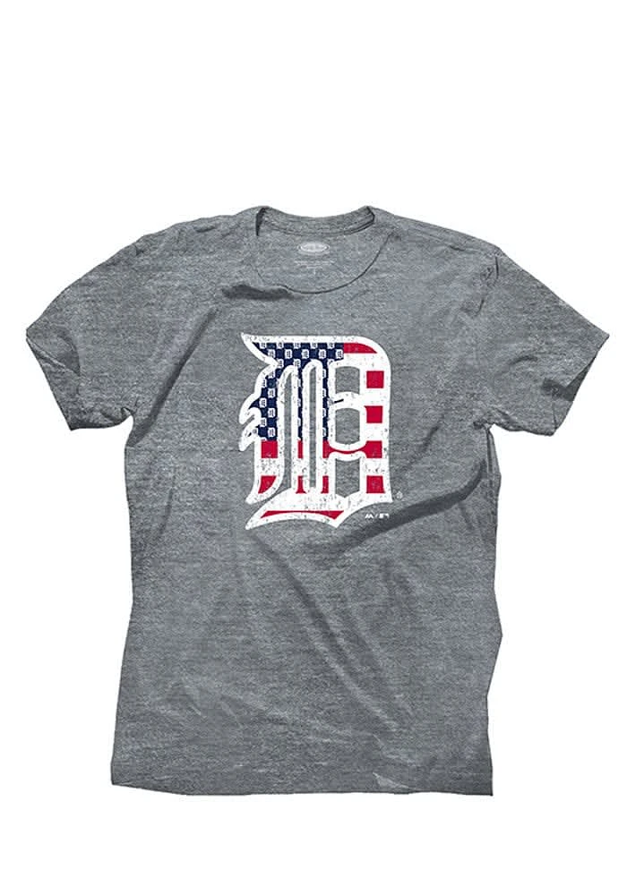 Detroit Tigers Grey Stars and Stripes Short Sleeve Fashion T Shirt