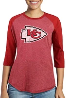 Travis Kelce Kansas City Chiefs Womens Red Tri-Blend Raglan Long Sleeve Player T Shirt