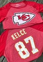Travis Kelce Kansas City Chiefs Womens Red Tri-Blend Raglan Long Sleeve Player T Shirt