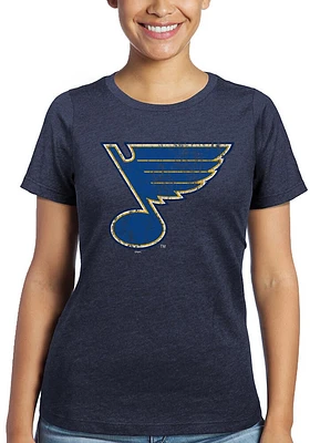 St Louis Blues Womens Navy Blue Triblend Crew Neck Edition Short Sleeve T-Shirt