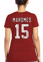 Patrick Mahomes Kansas City Chiefs Womens Red Name and Number Triblend Player T-Shirt