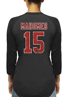 Patrick Mahomes Kansas City Chiefs Womens Black Name and Number Raglan Long Sleeve Player T Shirt