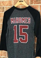 Patrick Mahomes Kansas City Chiefs Womens Black Name and Number Raglan Long Sleeve Player T Shirt