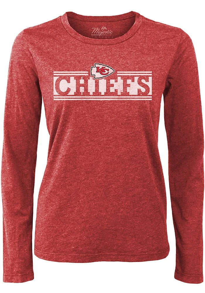Kansas City Chiefs Womens Red Boyfriend Lines LS Tee