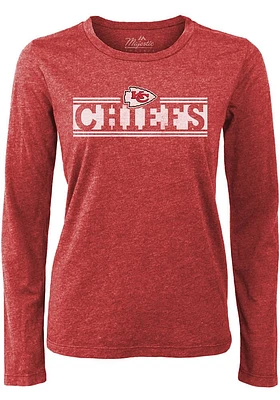 Kansas City Chiefs Womens Red Boyfriend Lines LS Tee
