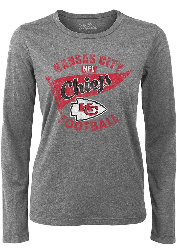 Kansas City Chiefs Womens Grey Boyfriend Flag LS Tee