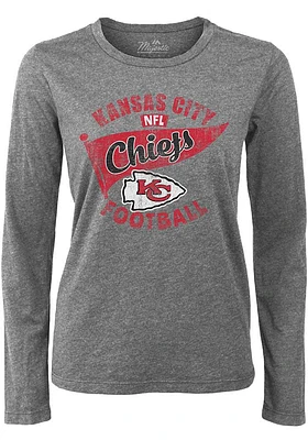 Kansas City Chiefs Womens Grey Boyfriend Flag LS Tee