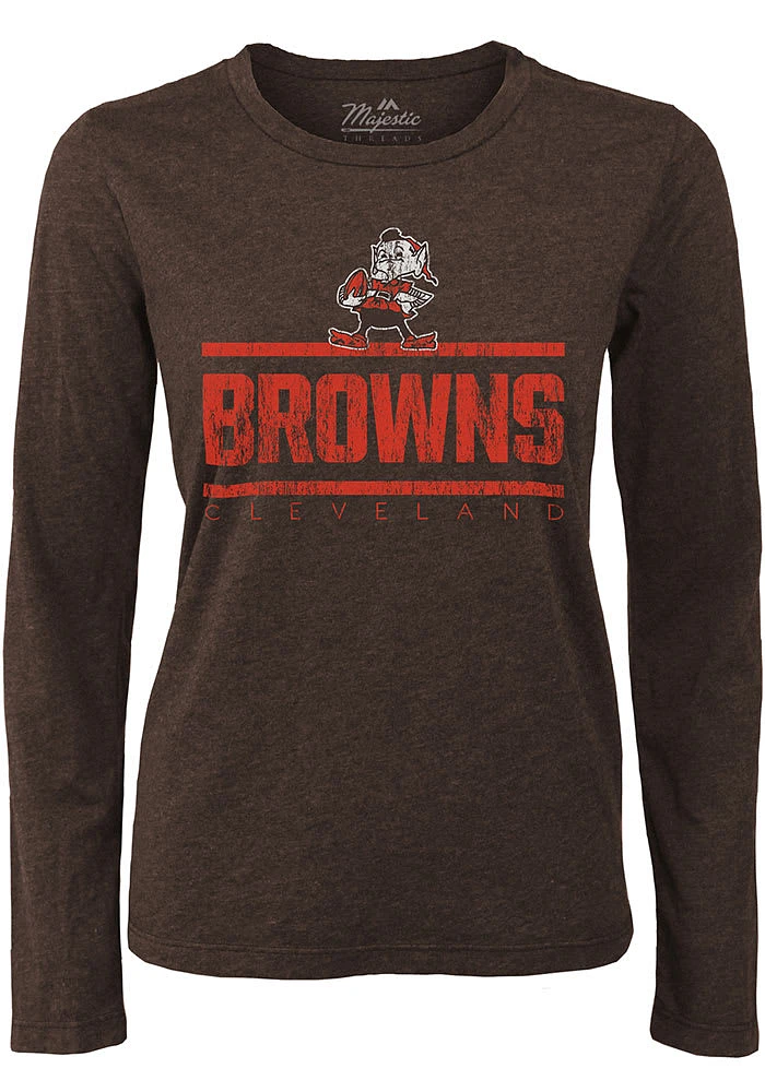 Brownie Majestic Threads Cleveland Browns Womens Brown Boyfriend Sideline LS Tee