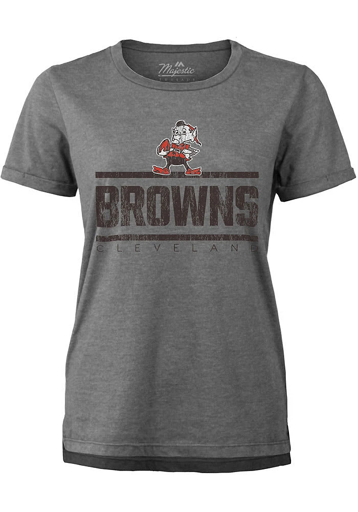 Brownie Majestic Threads Cleveland Browns Womens Grey Boyfriend Sideline Short Sleeve T-S..