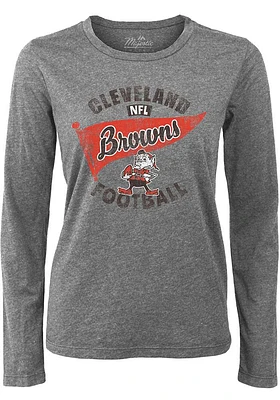 Brownie  Majestic Threads Cleveland Browns Womens Grey Boyfriend Flag LS Tee