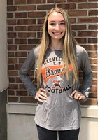 Brownie  Majestic Threads Cleveland Browns Womens Grey Boyfriend Flag LS Tee